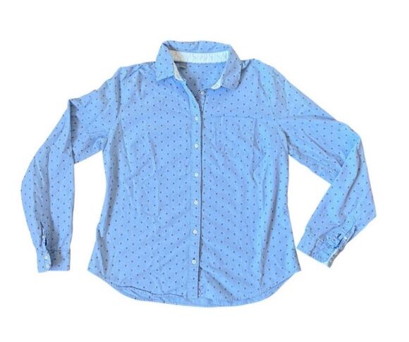 no brand Tops - Womens 100% Cotton Button Down Casual Blue Floral Dress Shirt Sz L Career Office
